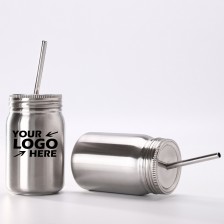 Stainless Steel Mason Jar with Lid and Straw